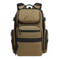 Men's waterproof laptop backpack, brown/tan with front zip pocket and side buckles