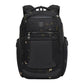 Black camouflage business backpack with front zip pocket and padded laptop section.