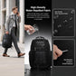 Black waterproof business backpack with padded shoulder straps and laptop compartment