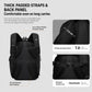 Black backpack with thick padded straps, back padding, and chest buckle security lock