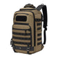 Khaki waterproof hiking backpack with front organizer panel and padded shoulder straps