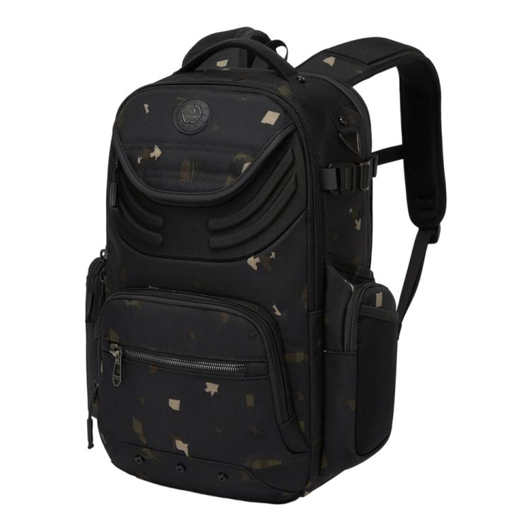 Camouflage laptop backpack with front zip pocket and adjustable shoulder straps