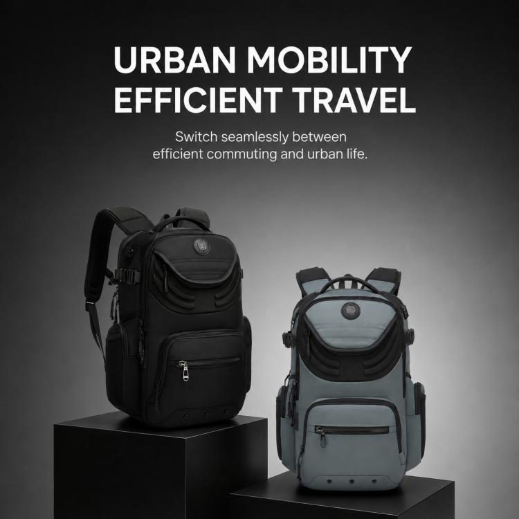 Black laptop backpack with front zip pocket on display and adjustable shoulder straps
