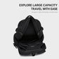 Black laptop backpack laid open with adjustable straps and front storage pockets