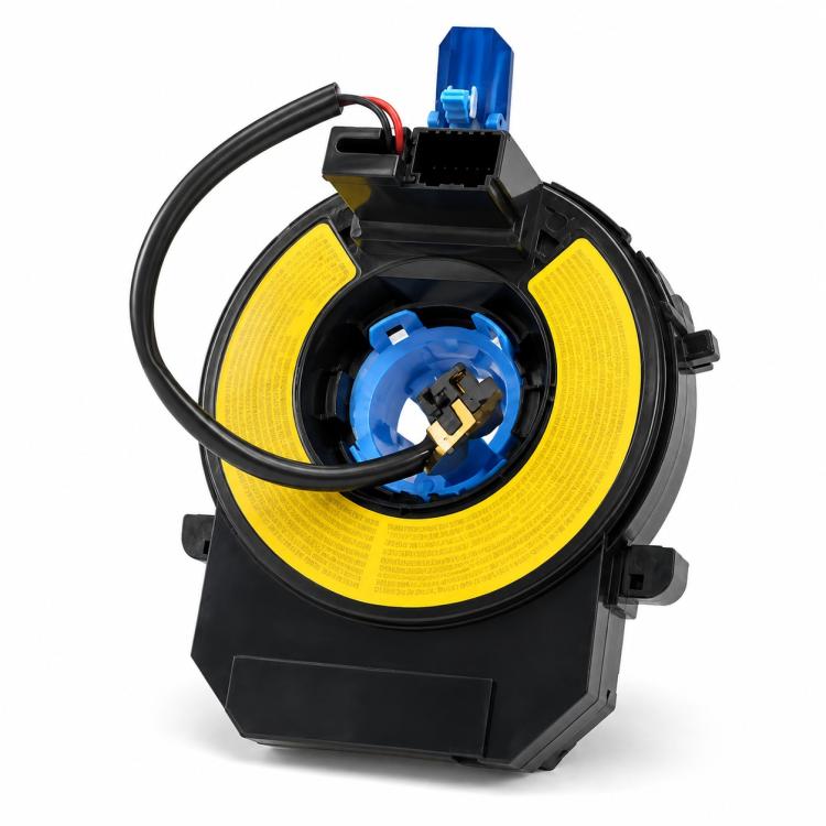 Steering wheel clock spring spiral cable, black housing with yellow coil and blue plug