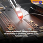 Bent soldering tip heating PCB pads, silver conical tip over electronic components