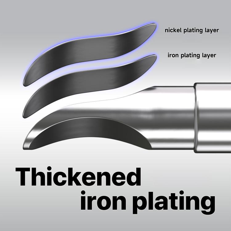 Thickened plated soldering tip with curved end, silver finish and black collar