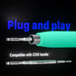 Soldering tip with silver shaft and bent metal end, set against green handle