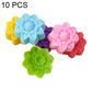 Silicone flower molds set, 10-piece pack showing blue, yellow, purple, pink, green flower shapes