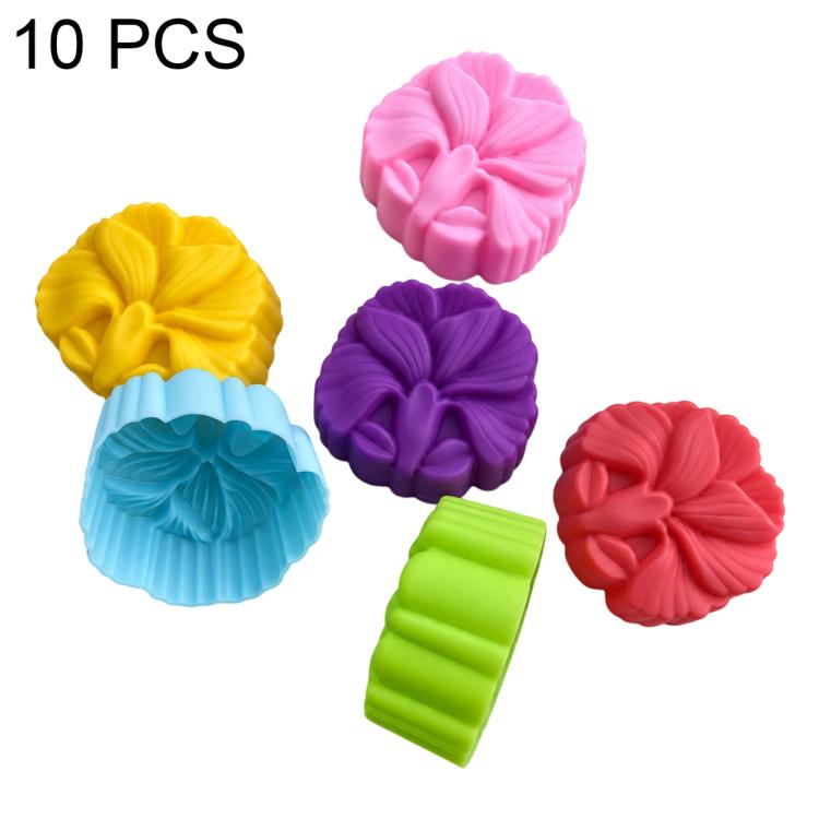 Silicone flower molds set, 10-piece pack with pink, yellow, purple, blue, red, green flower shapes