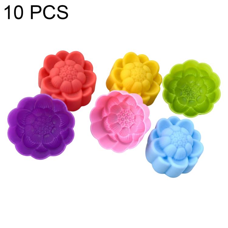 Silicone flower molds set, 10-piece pack with red, yellow, green, purple, pink, blue flower shapes