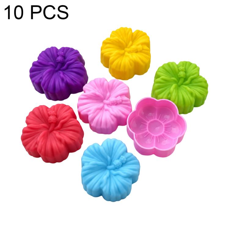 Silicone flower molds set, 10-piece pack featuring purple, yellow, green, pink, red, blue, plus pink