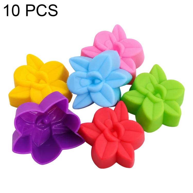 Silicone flower molds set, 10-piece pack with pink, blue, green, yellow, purple, red flower shapes
