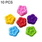 Silicone flower molds set, 10-piece pack showing pink, yellow, red, purple, blue, green flower shapes
