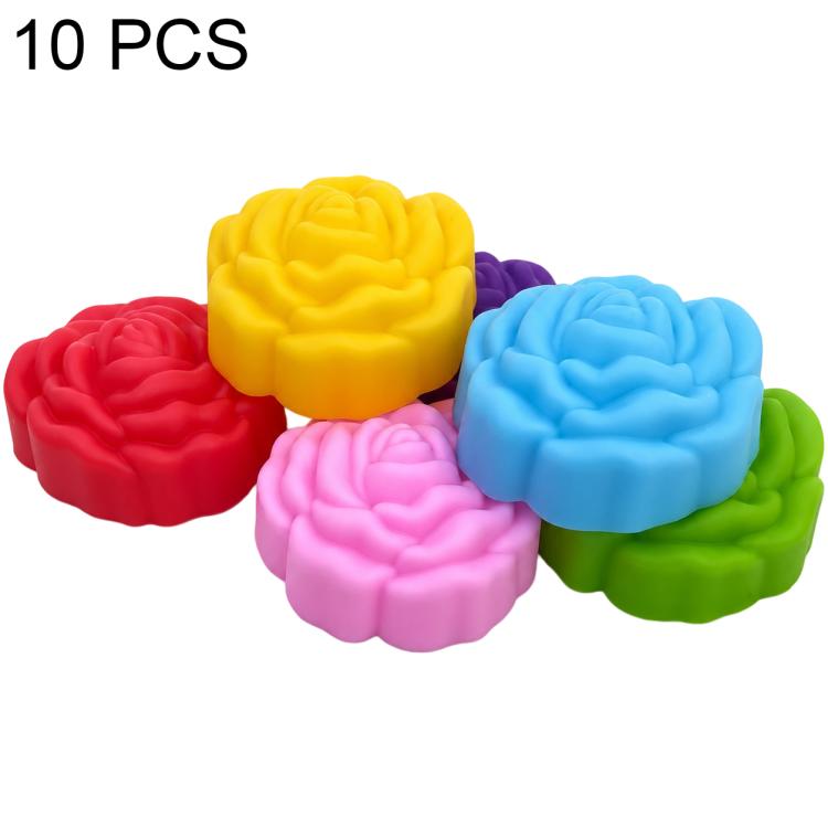 Silicone flower molds set, 10-piece pack with yellow, red, pink, blue, green flower-shaped molds