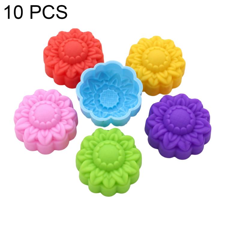 Set of 10 silicone flower molds in red, yellow, pink, blue, purple, and green
