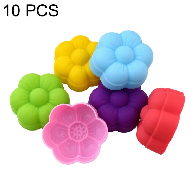 Set of 10 silicone flower molds with large blossoms in green, yellow, light blue, purple, pink, and red