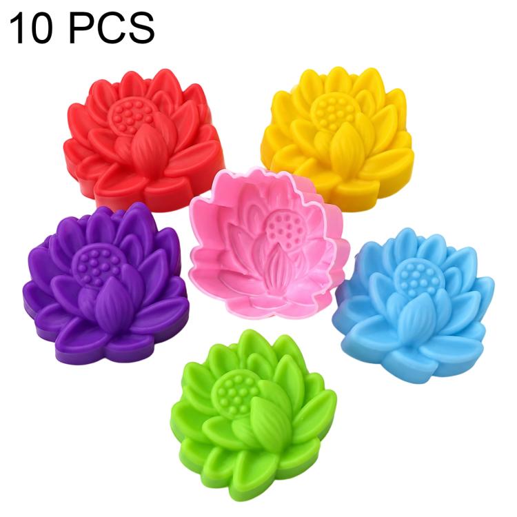 High-temperature silicone flower molds set, 10-pack, colorful lotus-like and blossom shapes