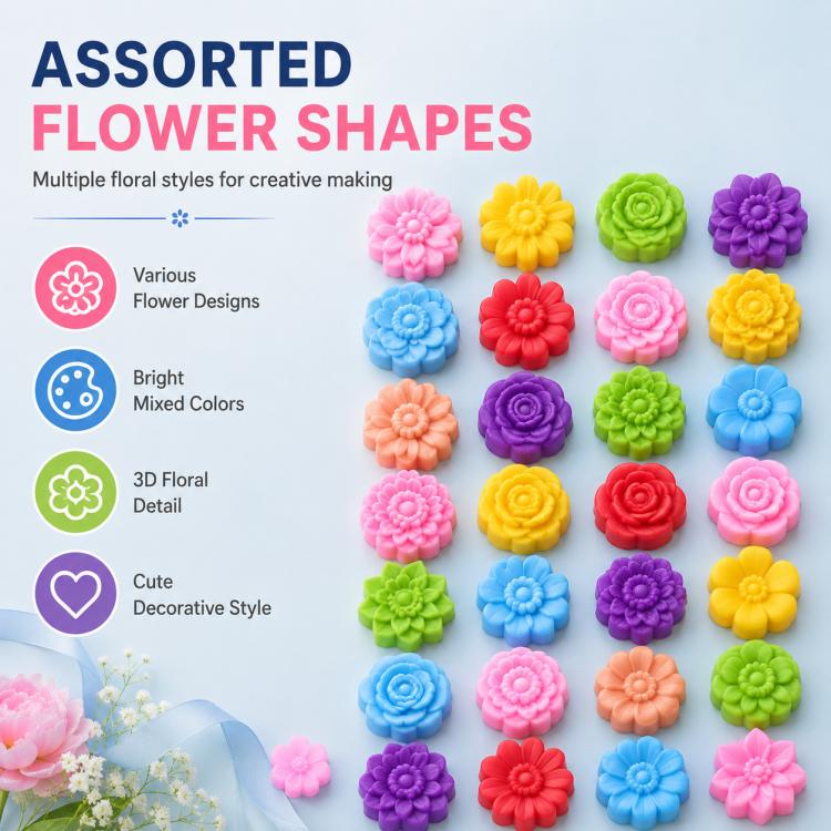 High-temperature silicone flower molds set, 10-pack, assorted bright 3D flower shapes