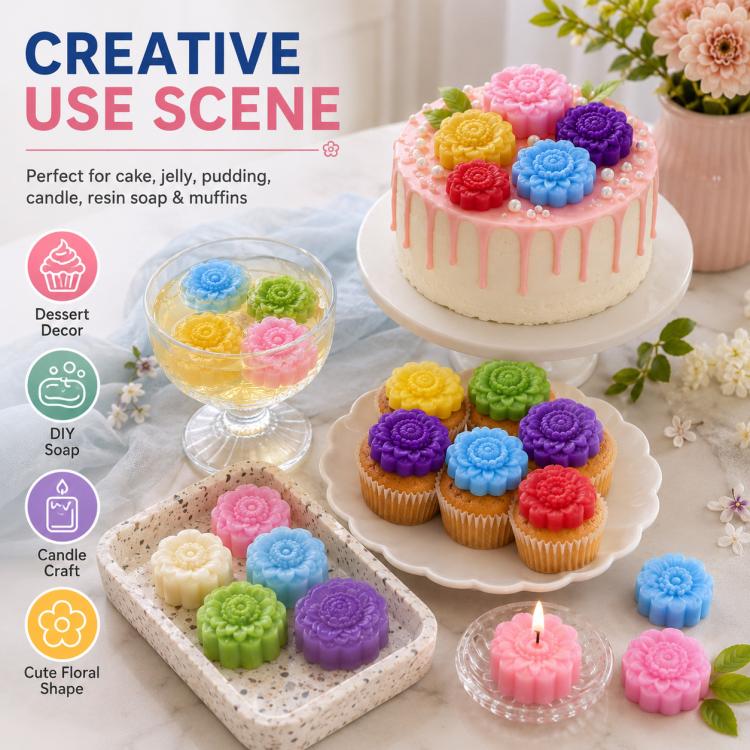 High-temperature silicone flower molds for desserts, candles, and soap, molded into flowers