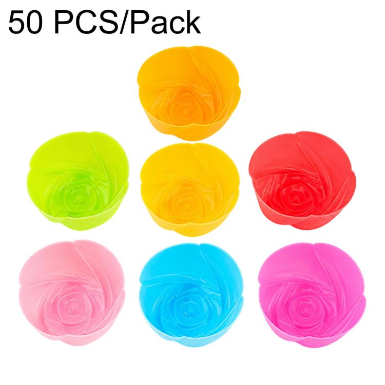 Silicone cake baking mold set of round cups in yellow, lime, red, pink, blue, purple