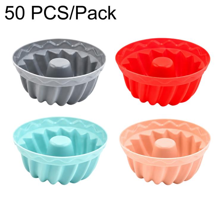 Silicone cake baking mold set of fluted bundt cups in gray, red, teal, peach
