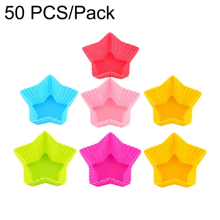 Silicone cake baking mold set of star-shaped cups in pink, blue, green, yellow, orange