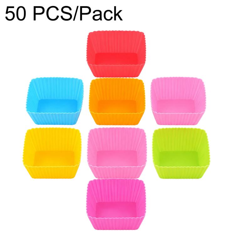 Silicone cake baking mold set of rectangular square cups in red, blue, orange, pink, yellow, green