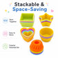 Silicone cake baking mold set with heart, star, round, and mini bundt cups in assorted colors