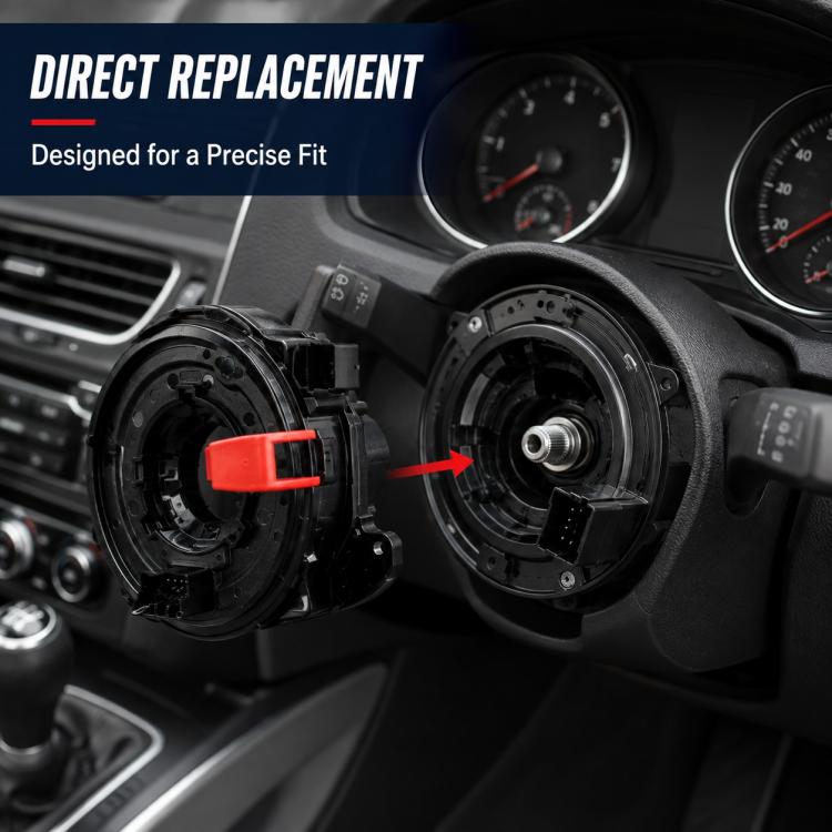 Steering wheel airbag clock spring spiral cable near dashboard steering column, installed