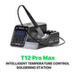 Intelligent soldering station with blue digital display and iron on gray stand