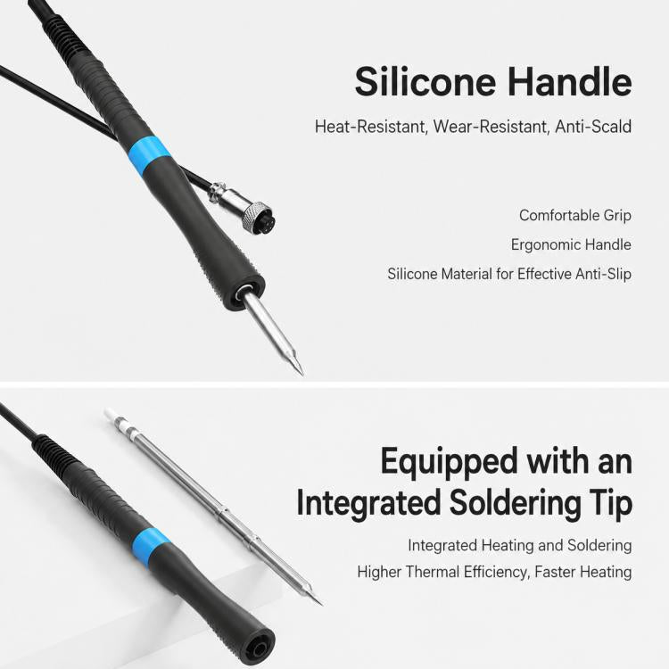 Soldering iron with silicone handle and integrated soldering tip