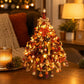 Beaded Christmas tree ornament with warm white lights and red gold dangling beads