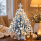 Beaded Christmas tree ornament with blue and silver beads and warm white lights