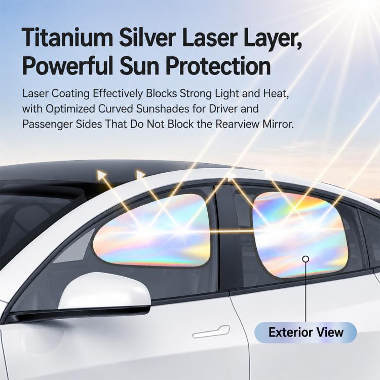 Black geometric laser privacy car window shade on car side window, curved fit