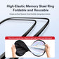 Foldable black car window sunshade with steel ring, shown compact and reusable