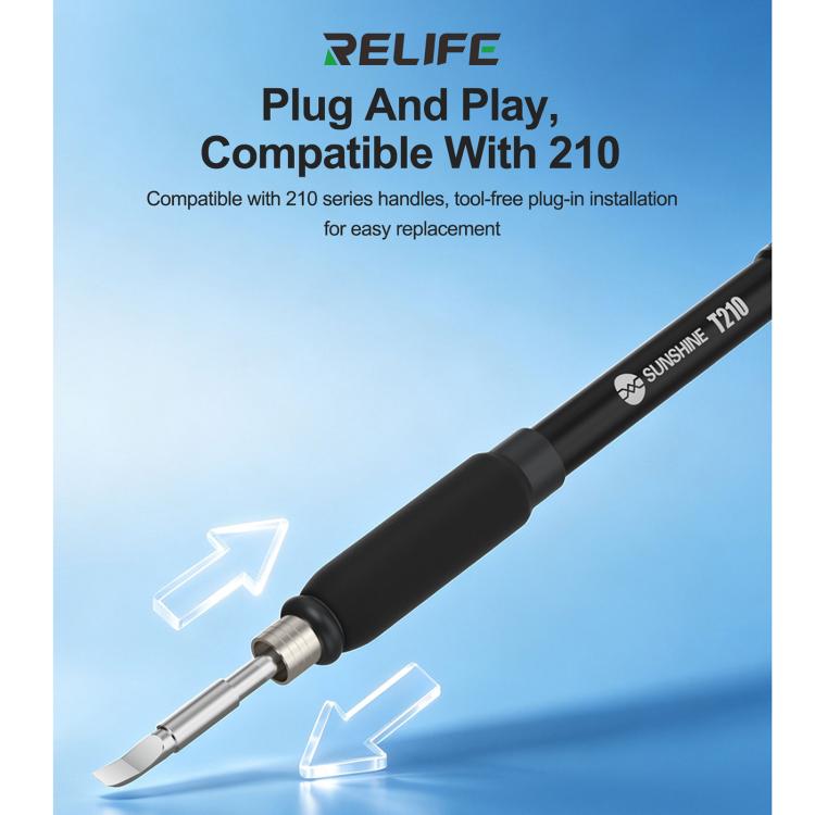Curved soldering tip with black handle and angled metal end