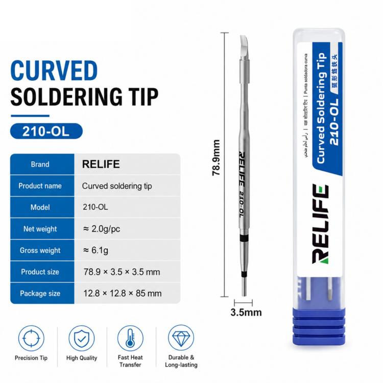 Curved soldering tip with 3.5mm insert diameter, single piece