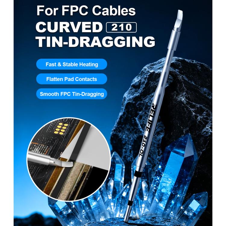 Curved soldering tip with angled metal insert and engraved handle