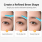 Three close-up steps using a blue eyebrow razor to clean, trim, then remove stray brow hair.