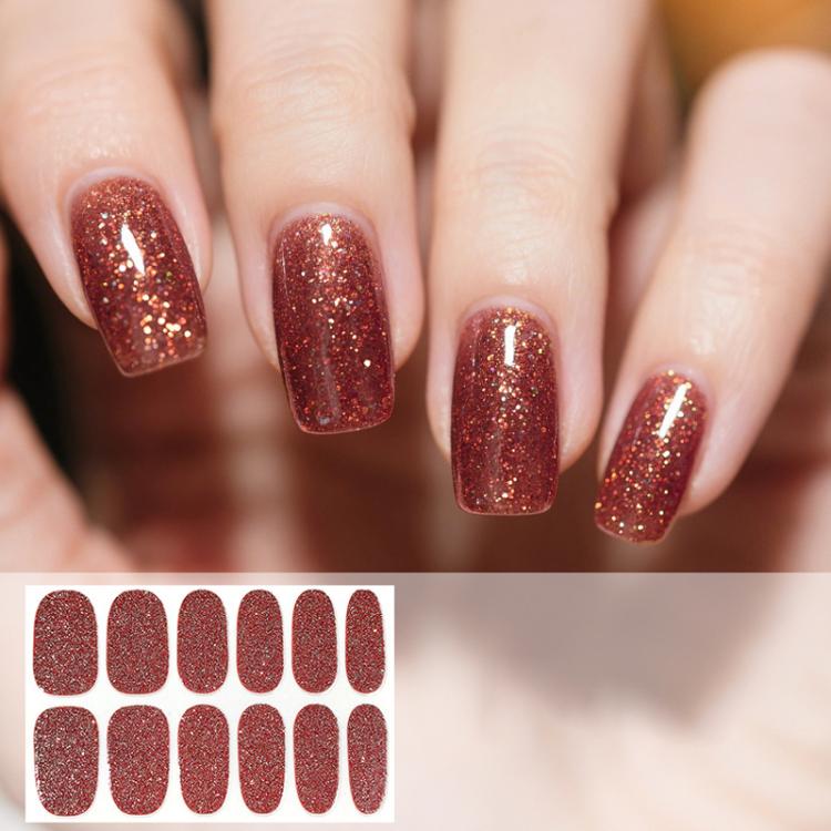 Waterproof glitter nail stickers, bronze brown solid color, 12 per sheet
