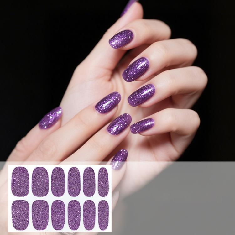 Waterproof glitter nail stickers, violet purple solid color, 12 per sheet