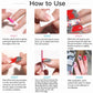 How-to nail sticker application diagram, showing peeling and placing oval decals.