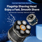 Shaver head with six circular foils and one orange trimmer module