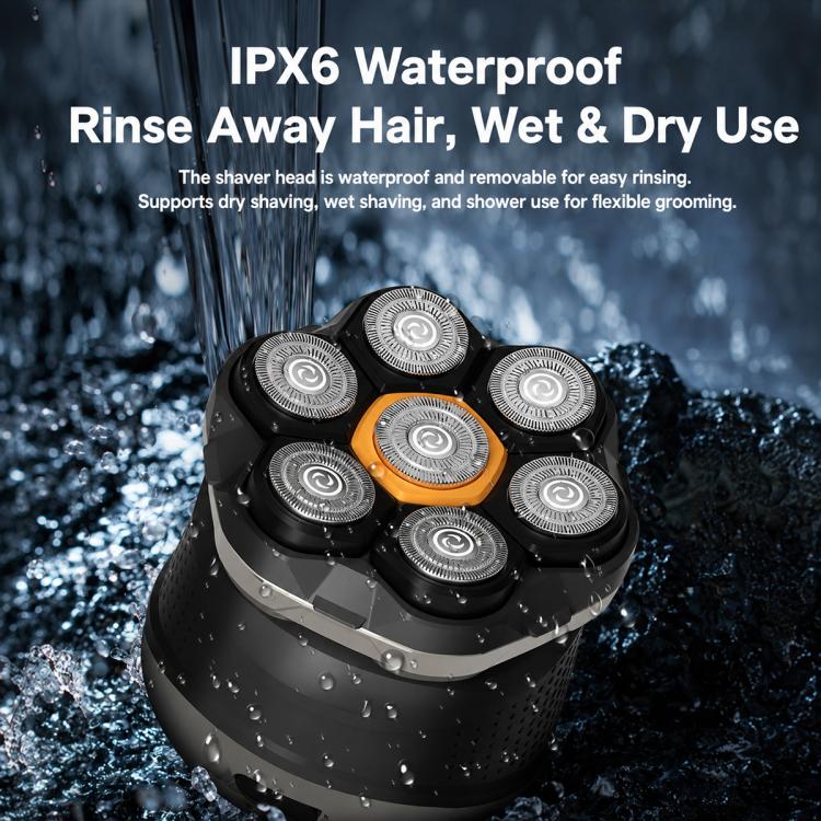 Waterproof electric shaver head with water droplets and splash