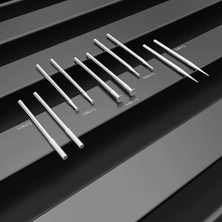 10-pack replacement drill pen tips with silver metal shafts and tapered tips