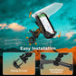 Motorcycle phone holder with translucent white cover showing navigation screen
