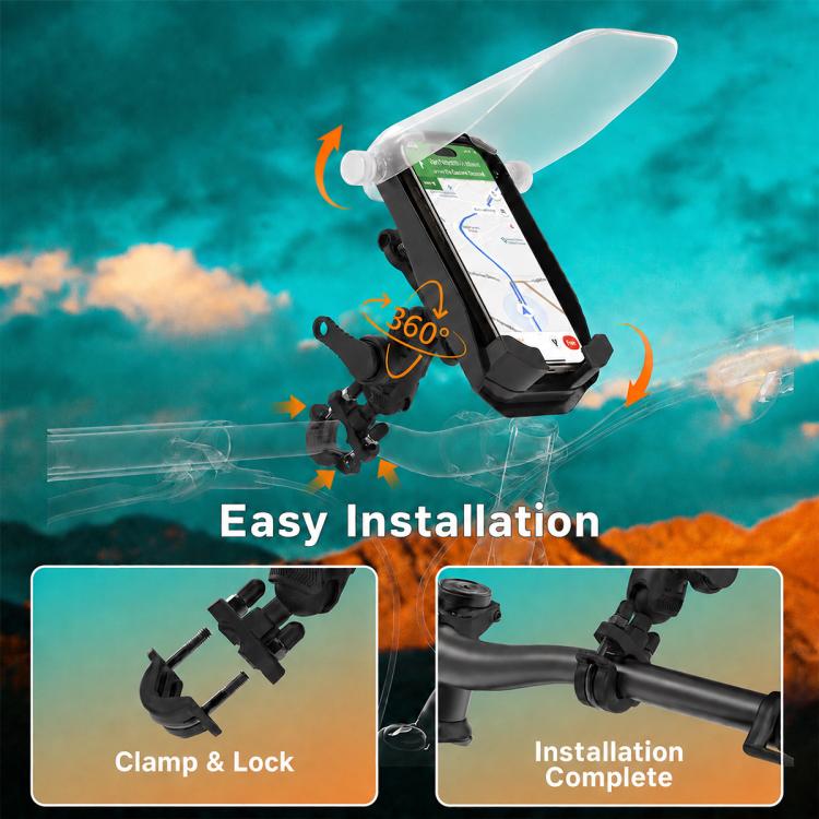 Motorcycle phone holder with translucent white cover showing navigation screen