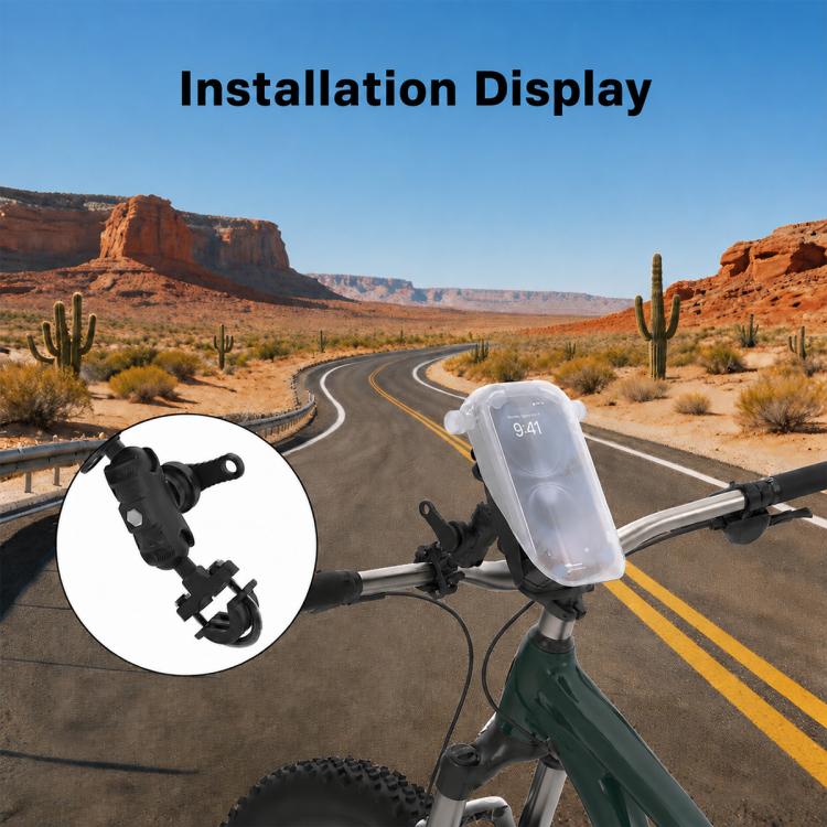 Translucent protective phone cover mounted on motorcycle handlebar with shock-absorbing bracket