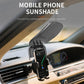 Car vent phone holder with black hat-style sunshade visor and adjustable phone cradle